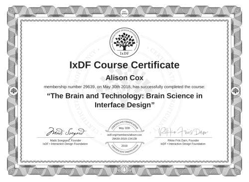 The Brain and Technology: Brain Science in Interface Design certificate