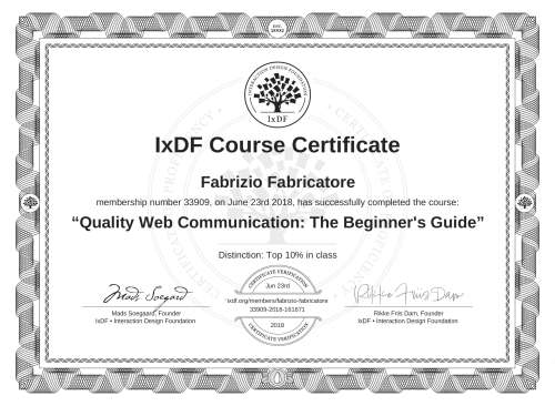 Quality Web Communication: The Beginner's Guide certificate
