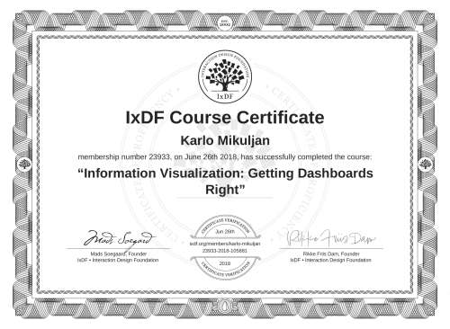 Information Visualization: Getting Dashboards Right certificate