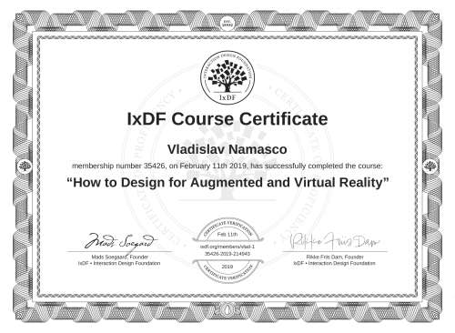 How to Design for Augmented and Virtual Reality certificate