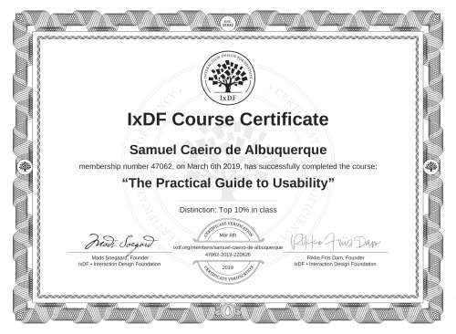 The Practical Guide to Usability certificate