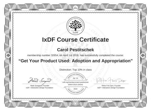 Get Your Product Used: Adoption and Appropriation certificate
