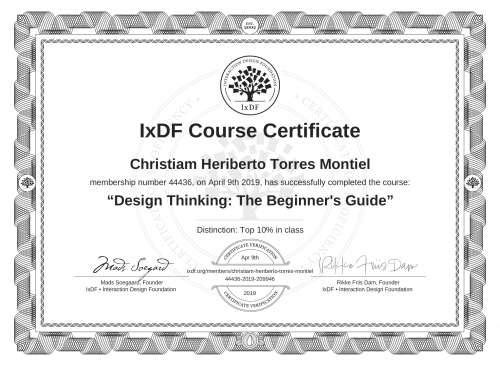 Design Thinking: The Beginner's Guide certificate