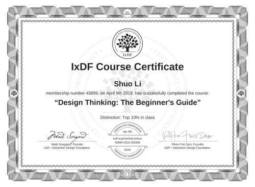 Design Thinking: The Beginner's Guide certificate