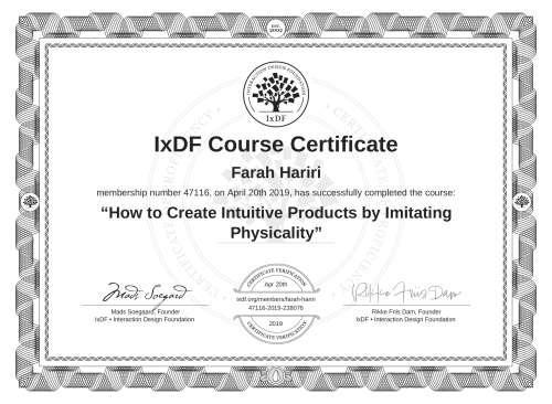 How to Create Intuitive Products by Imitating Physicality certificate