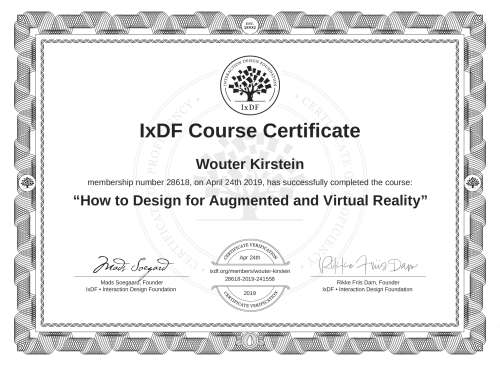 How to Design for Augmented and Virtual Reality certificate