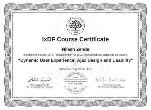 Dynamic User Experience: Ajax Design and Usability certificate