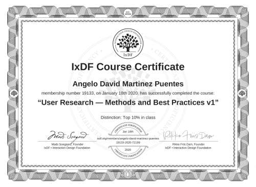 User Research — Methods and Best Practices v1 certificate