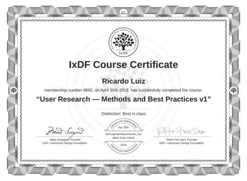 User Research — Methods and Best Practices v1 certificate