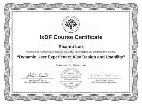 Dynamic User Experience: Ajax Design and Usability certificate