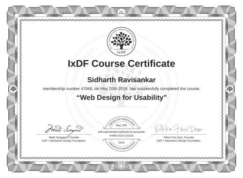 Web Design for Usability certificate