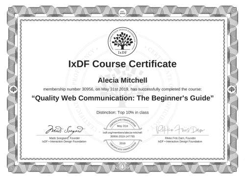 Quality Web Communication: The Beginner's Guide certificate