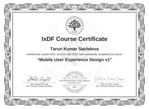 Mobile User Experience Design v1 certificate
