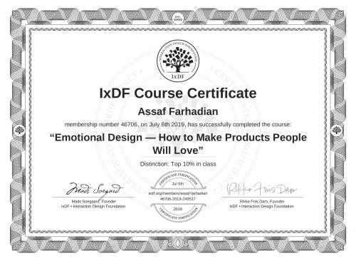 Emotional Design — How to Make Products People Will Love certificate