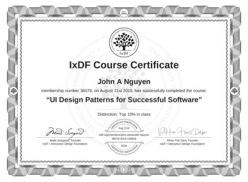 UI Design Patterns for Successful Software certificate