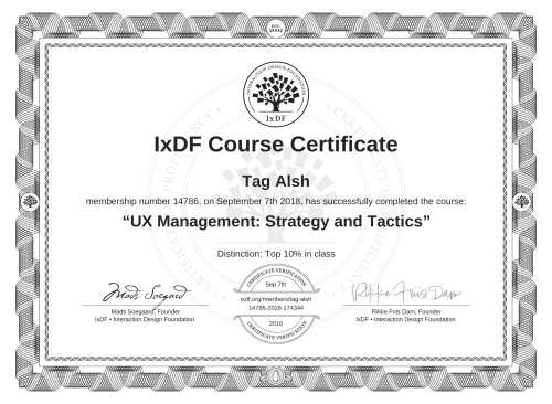 UX Management: Strategy and Tactics certificate