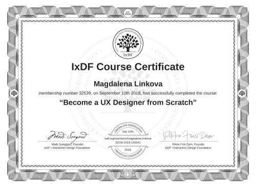 Become a UX Designer from Scratch certificate