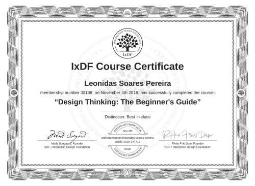 Design Thinking: The Beginner's Guide certificate