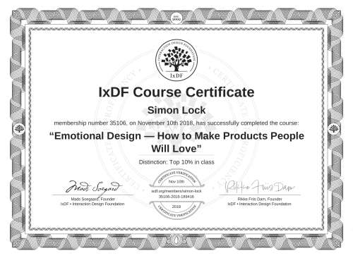 Emotional Design — How to Make Products People Will Love certificate