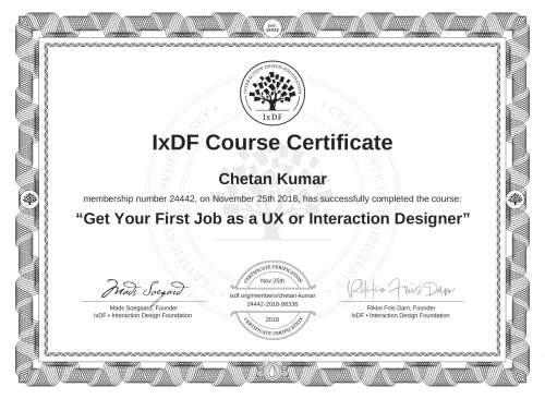 Get Your First Job as a UX or Interaction Designer certificate