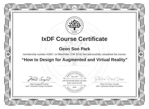 How to Design for Augmented and Virtual Reality certificate