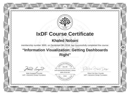 Information Visualization: Getting Dashboards Right certificate
