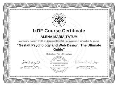 Gestalt Psychology and Web Design: The Ultimate Guide certificate