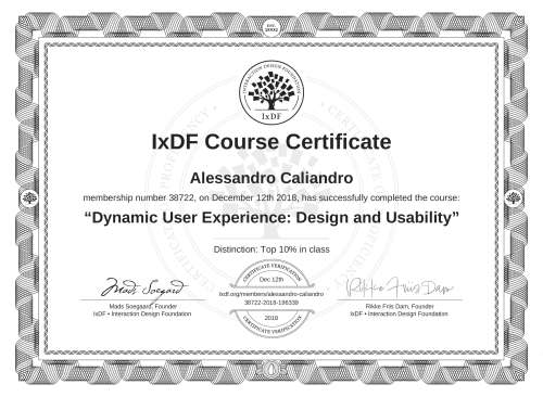 Dynamic User Experience: Design and Usability certificate