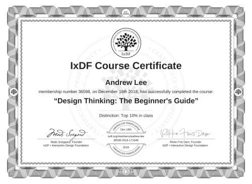 Design Thinking: The Beginner's Guide certificate