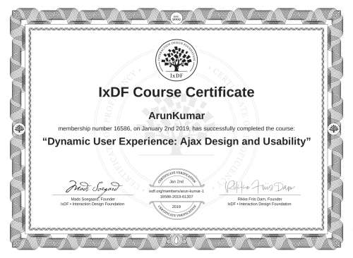 Dynamic User Experience: Ajax Design and Usability certificate