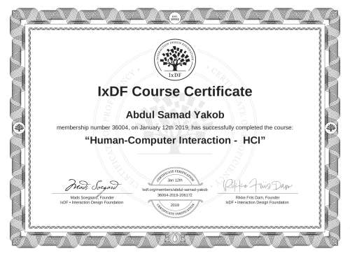 Human-Computer Interaction -  HCI certificate