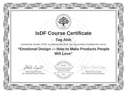 Emotional Design — How to Make Products People Will Love certificate