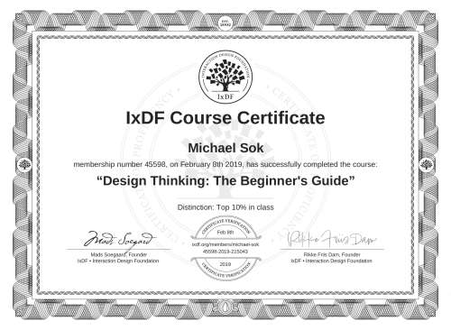 Design Thinking: The Beginner's Guide certificate