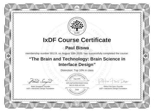 The Brain and Technology: Brain Science in Interface Design certificate