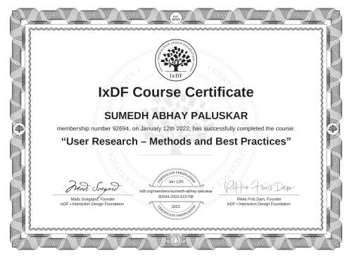 User Research – Methods and Best Practices certificate
