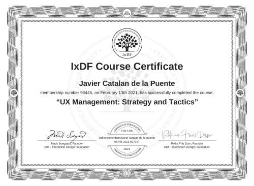 UX Management: Strategy and Tactics certificate