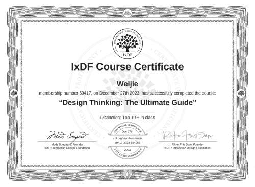 Design Thinking: The Ultimate Guide certificate