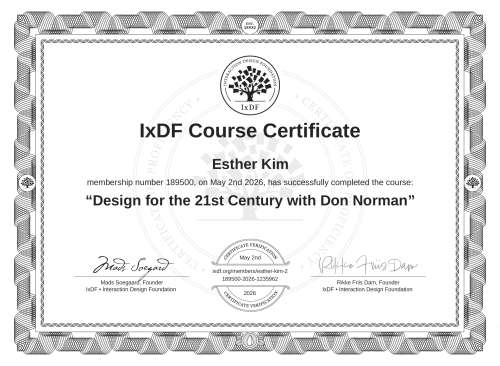 Design for the 21st Century with Don Norman certificate