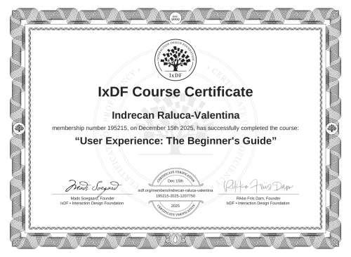 User Experience: The Beginner's Guide certificate