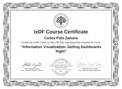 Information Visualization: Getting Dashboards Right certificate