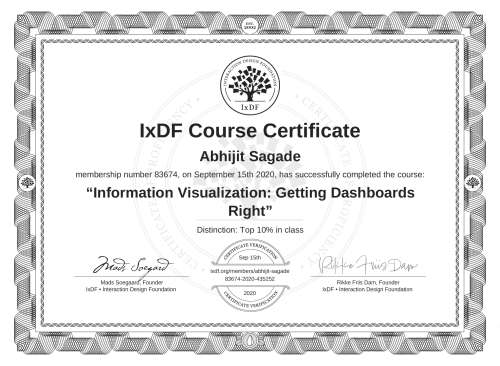Information Visualization: Getting Dashboards Right certificate