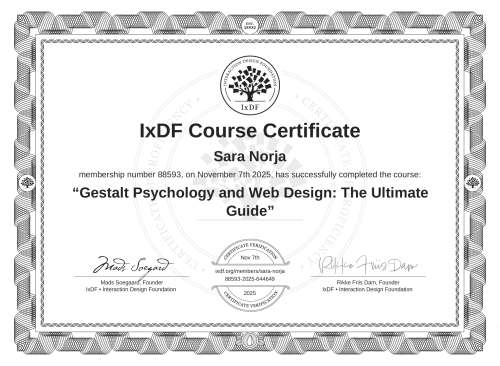 Gestalt Psychology and Web Design: The Ultimate Guide certificate