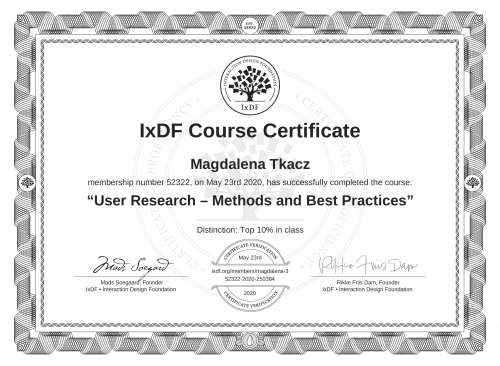 User Research – Methods and Best Practices certificate