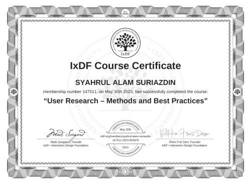 User Research – Methods and Best Practices certificate