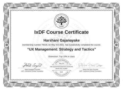 UX Management: Strategy and Tactics certificate