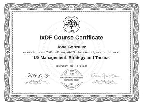 UX Management: Strategy and Tactics certificate