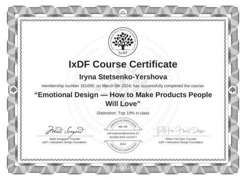 Emotional Design — How to Make Products People Will Love certificate