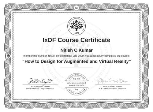 How to Design for Augmented and Virtual Reality certificate