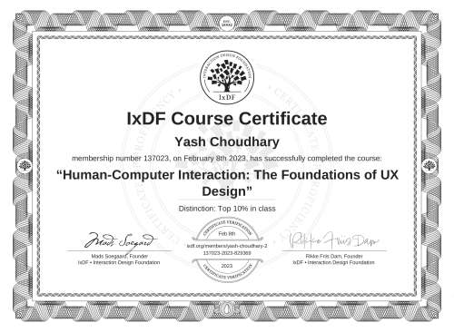 Human-Computer Interaction: The Foundations of UX Design certificate