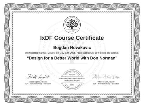 Design for a Better World with Don Norman certificate